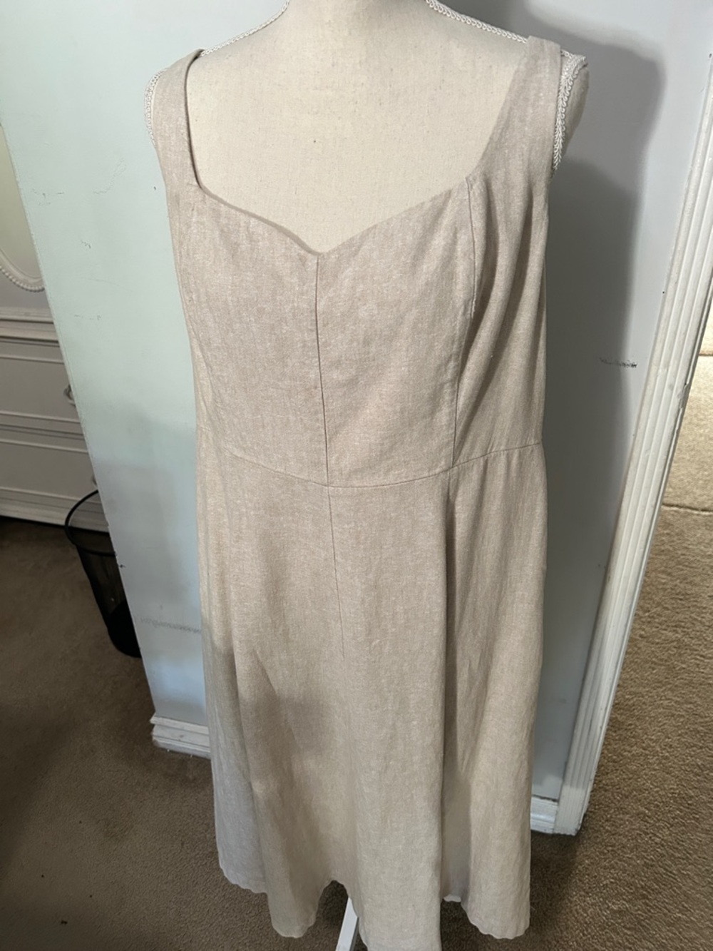 Old Navy Light Beige Midi Dress with Sweetheart Neckline